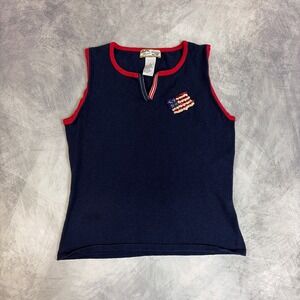 Vintage Heirloom Collectibles Tank Top Womens Small Navy Blue Patriotic Sequin